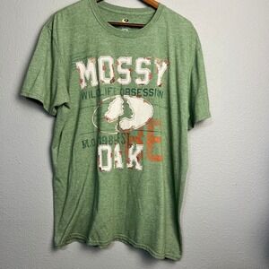 Vtg Mossy Oak Wildlife Obsession T-Shirt Camo Hunting Outdoors Heather Green XL